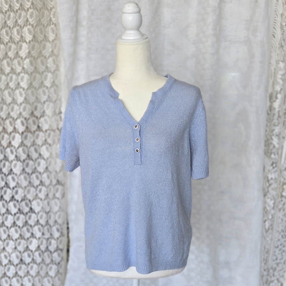 White Stag Women's Short Sleeve Sweater Top in Soft Blue